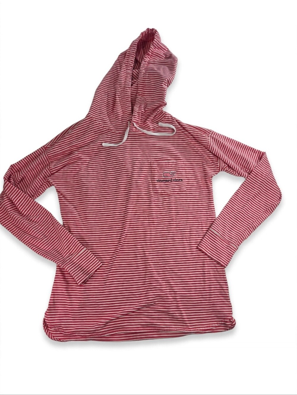 Vineyard Vines Shirt Womens M Edgartown Hoodie Red White Stripe Whale Pocket - Picture 2 of 7